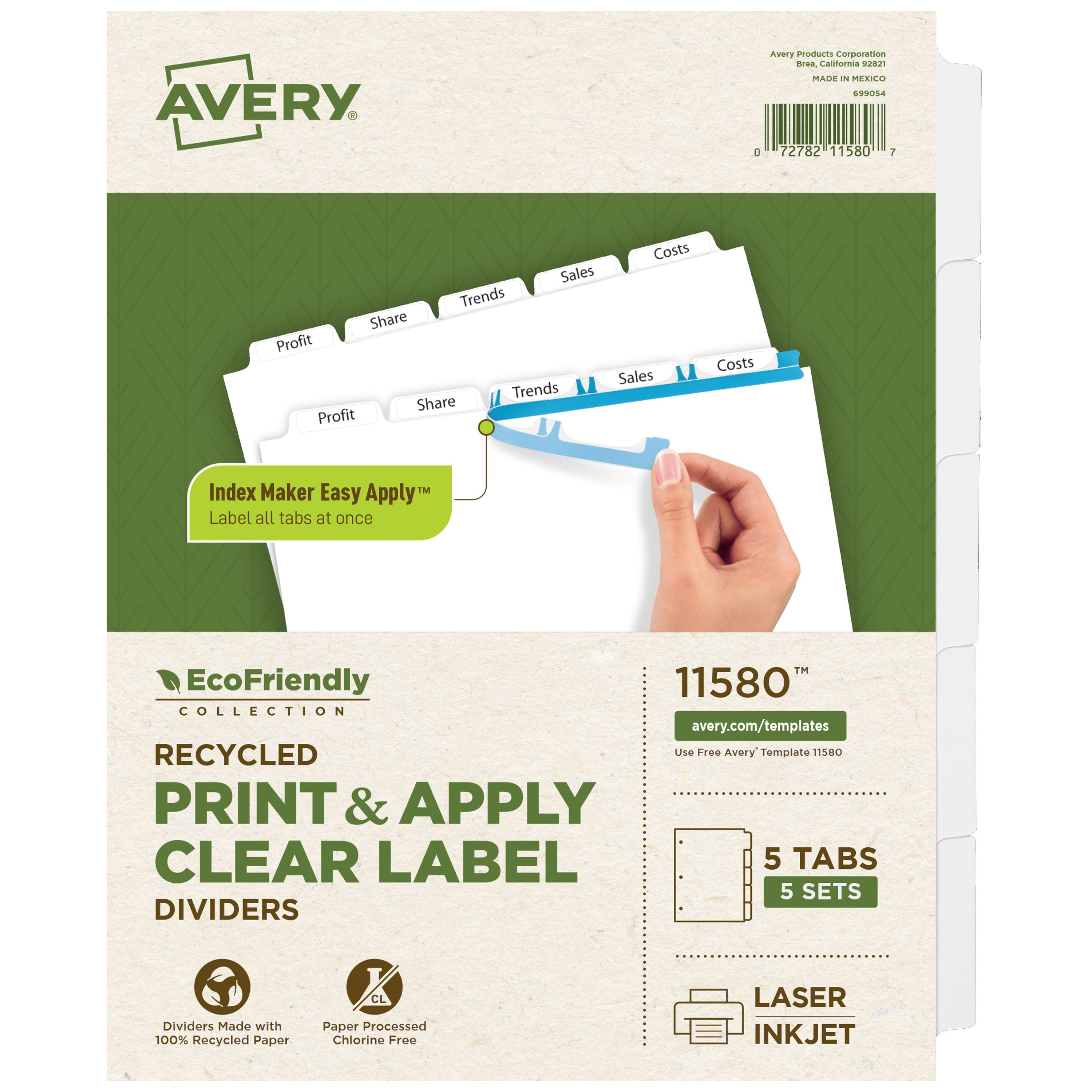 EcoFriendly Dividers, 5-Tab, Index Maker® 11580 | Avery